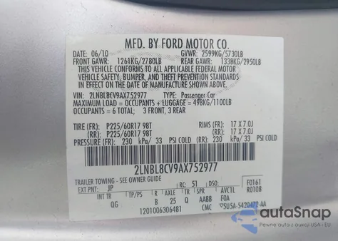 2010 Lincoln Town Car Signature Limited из США, поврежденный, VIN 2LNBL8CV9AX752977